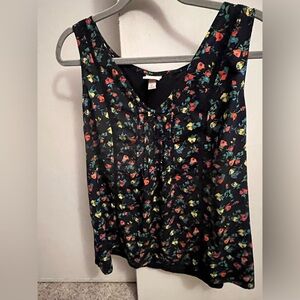 Merona Floral Tank Top - Black with Multicolor Print